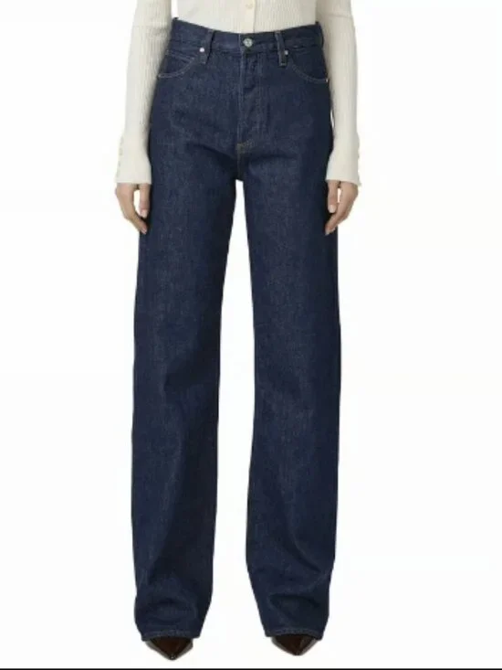 PAIGE DENIM SAWYER WIDE LEG COVERED MADELLA DARK INDIGO WASH JEANS NWT $269 27 W - Picture 3 of 12